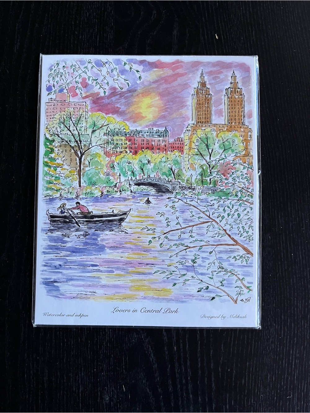 Lovers in Central Park Watercolor Art Print - Multicolor